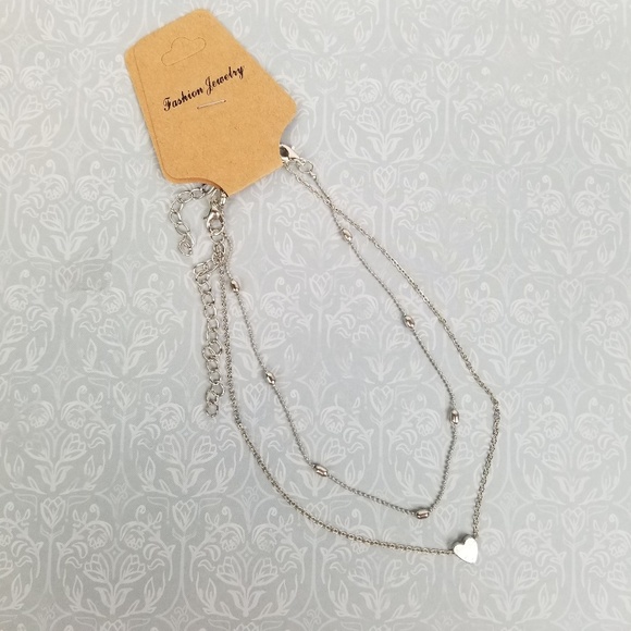 Double Chain Silver Heart Necklace - Picture 5 of 6